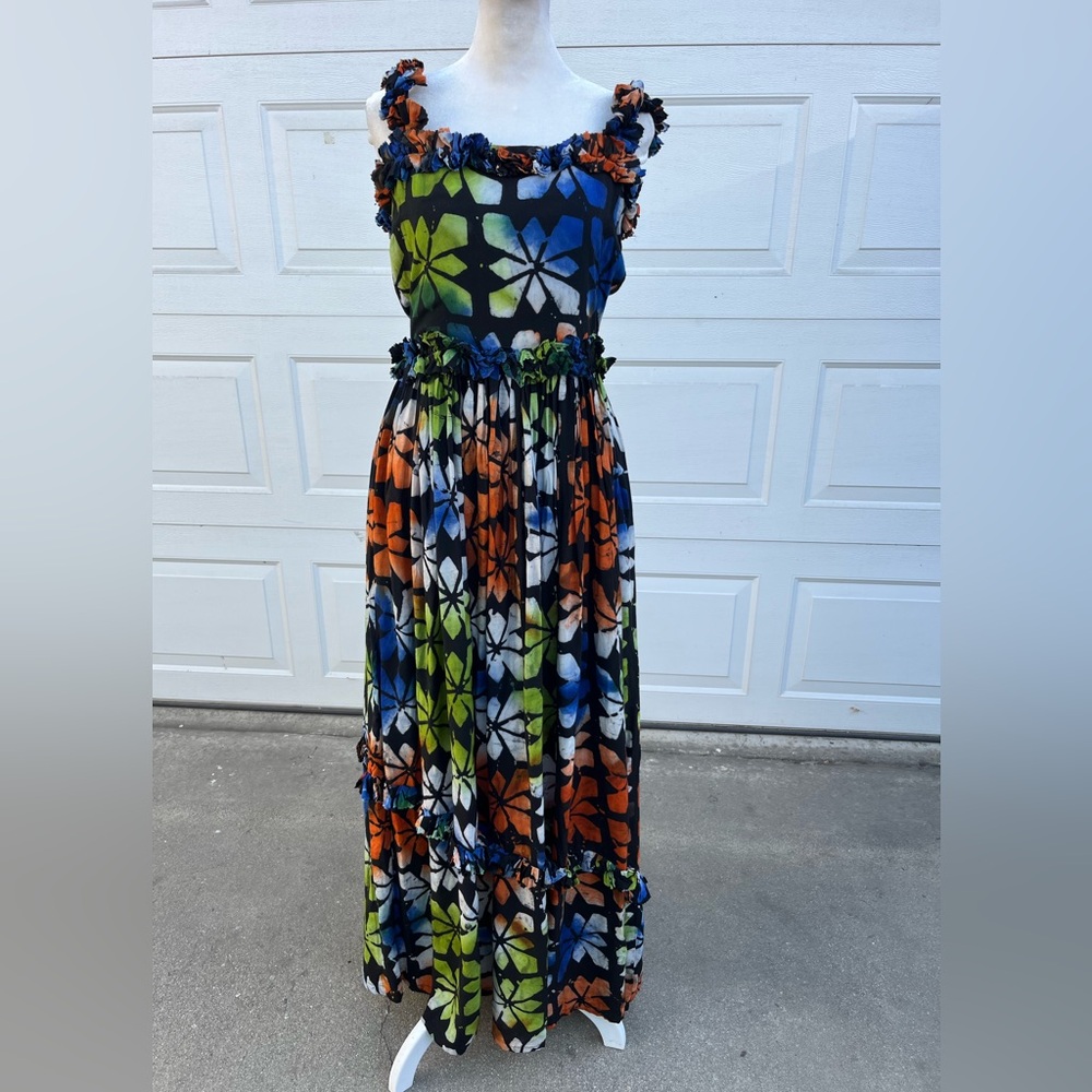 Busayo Aje Ruffle Trim Floral Maxi Dress multi-color size small
